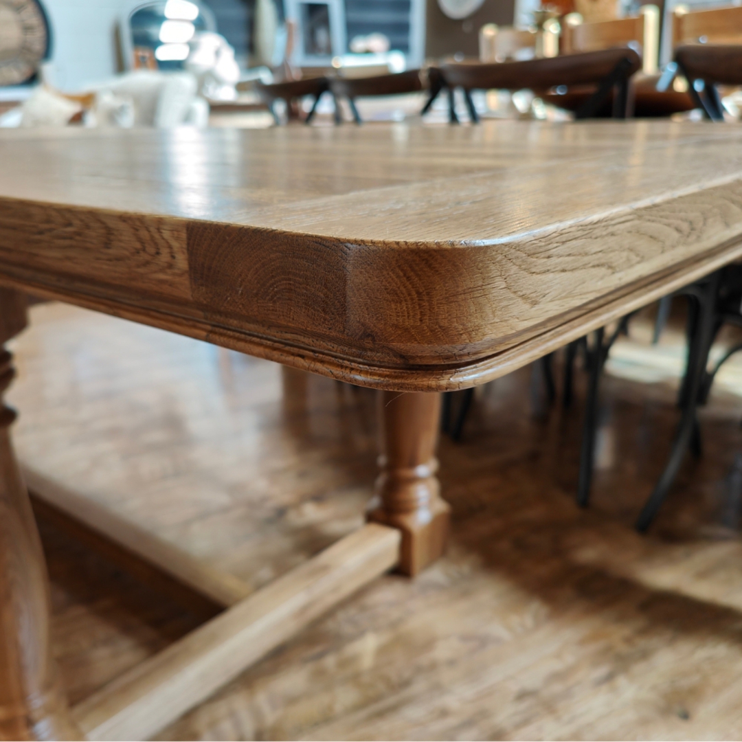 The Castle Light Oak Extension Dining Table 2.1m - 2.9m + 10 Casa Dining Chair Linen Cream Set image 5
